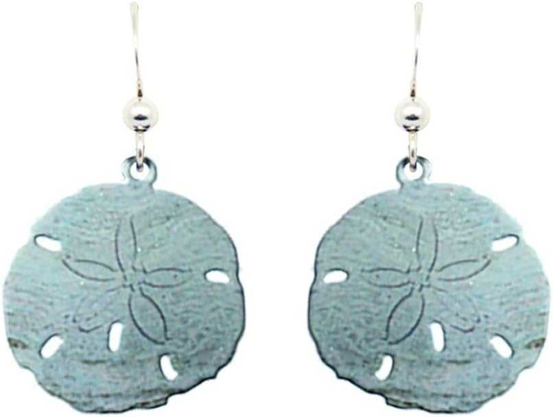 d'ears Aqua Sand Dollar Earrings Non-Tarnish Sterling Silver French Hook Ear Wire, made in the U.S.A. by family run small business.