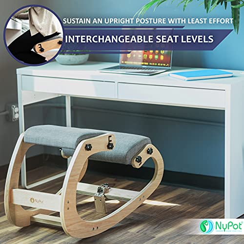 NYPOT Premium Ergonomic Kneeling Chair - Adjustable Rocking Knee Chair & Posture Chair - Wooden Office Chair for Back Pain Relief - Kneeling Stool with Angled Seat - Desk Chair for Home and Office