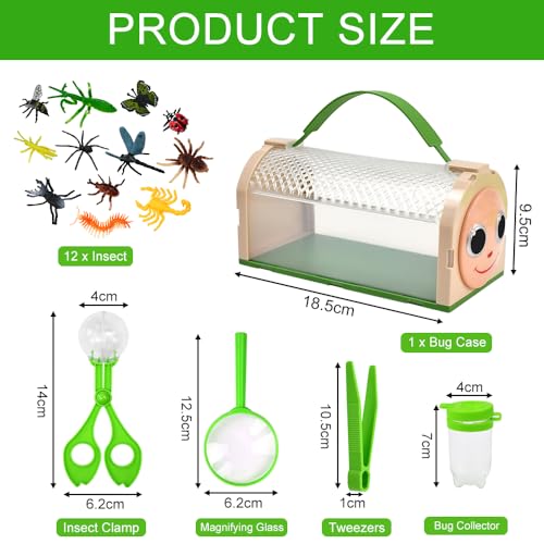 Huucozn Becherlupen lupenglas für Kinder Forscherset Insektenfänger Pinzette Lupendose mit Insekten Beobachtungsbox 12 Gefälschte Insekten Becherlupe Lupe Insektenbox Entdecker Set für Kinder ab 6