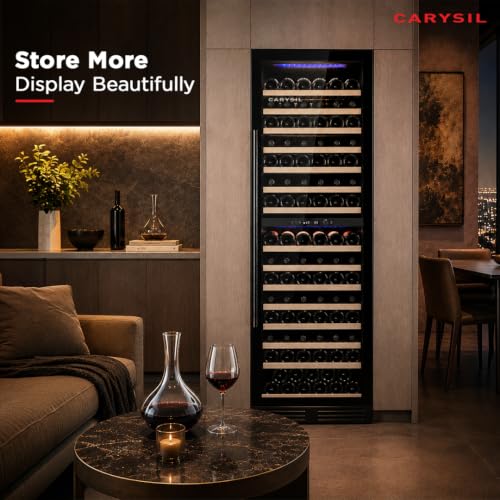 Image of Carysil Wine Chiller CW-165, 425 L, Dual Zone Wine Cooler Refrigerator for up to 165 Bottles, 5-20C Temperature Control, LED Touch Control, Anti-UV Door, Freestanding /Built-In Installation