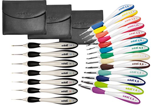 Addi Swing Crochet Hooks - MEGA Set of 20 Hooks in Original addi Leather Cases