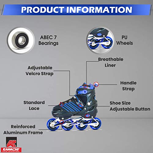Image of KAMACHI K-1006 Adjustable Aluminium Body Inline Skates (Blue, Medium)