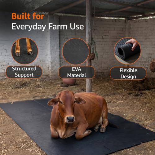 Image of Amazon Basics Premium EVA Cow Mat | 8x5 ft | 25mm Thick | Durable, Shock-Absorbent & Waterproof | Anti-Slip & Easy to Clean | Ideal for Cows, Buffaloes & Dairy Farms(Super Deluxe, Black)