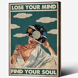 Trendy Lose Your Mind Find Your Soul Poster inspirational wall art Abstract Aesthetic Take a drink Girl Print Painting Modern Mid-Century Wall Decor for Bed Room Bathroom 12x16in Framed