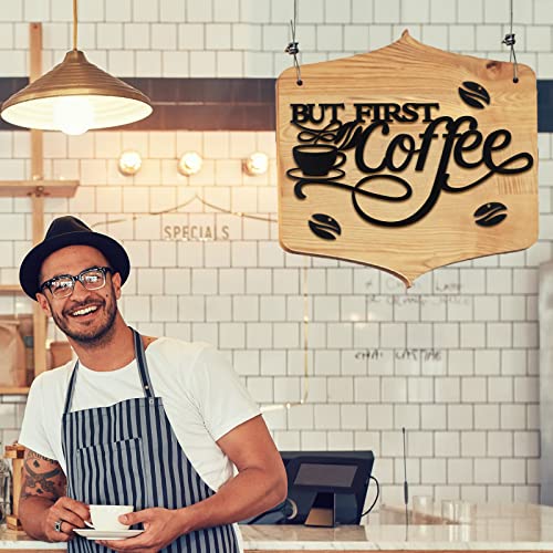 Image of Ferraycle Coffee Bar Decor Metal Rustic Sign Hanging Wall Art for Home Office Kitchen (But First Coffee)