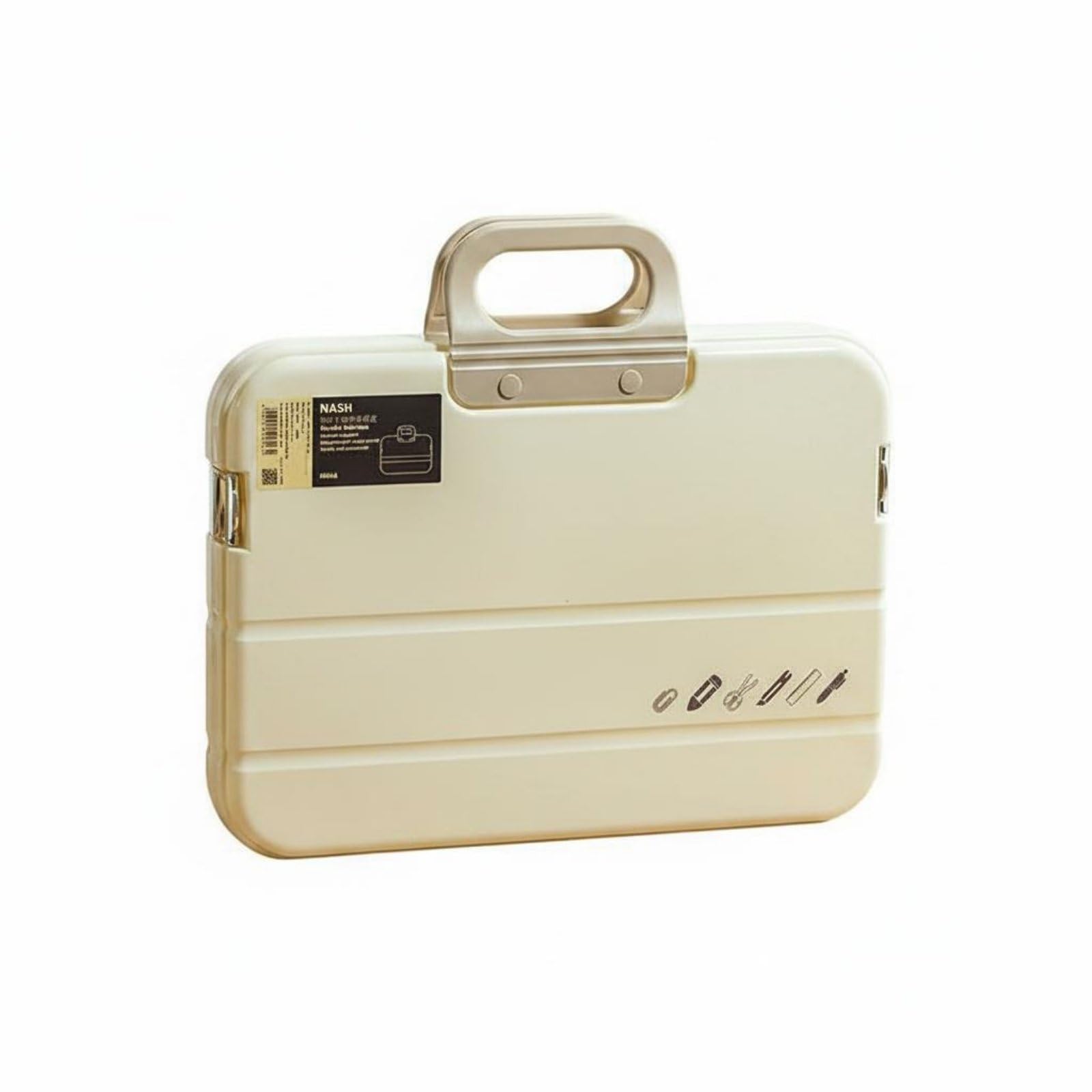 ECOMISTIQ™ Large Capacity Portable Document Case Sturdy ABSBriefcase Double Latch Closure A4 File Storage Box For Students, School, Cream White | Satchel Organizers Organization &-image-31