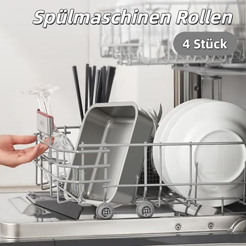4 Stück Spülmaschinen Rollen, Universal Unterkorb Korbrollen für Bosch Siemens Geschirrspüler, Ersatzteile und Zubehör, Rollen für Ober- und Unterkorb, Geräuscharm, Einfache Montage