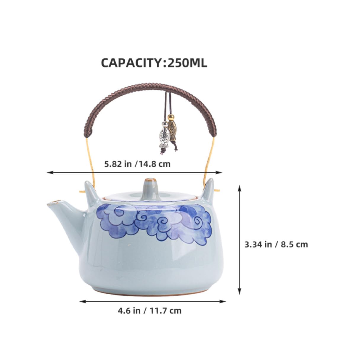 ARTIBETTER Tetera de Cerámica, Tetera China de Cerámica, 250ml, Azul, con Asa, Fácil de Limpiar y Agarre Cómodo, para Infusiones en Casa y Pequeñas Reuniones