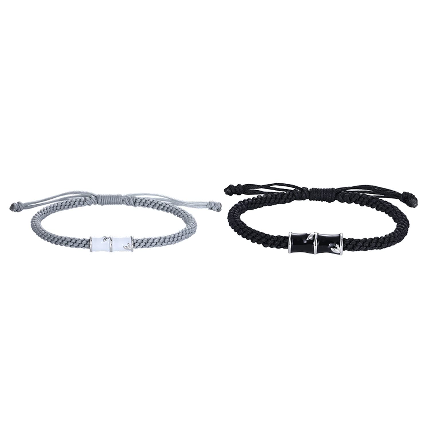 Armband Set für Paare Verstellbar Handgefertigt Geflochten Aus Sterlingsilber Bambus Schmuck Geschenke für Sie und Ihn