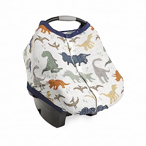 Image of Little Unicorn Baby Car Seat Canopy | Soft & Breathable Muslin Fabric | Magnetic Closure Cover & Universal Fit | for Protection & Privacy | Nursing Cover (Dino Friends)
