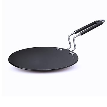 Zen Roti Flat Non Stick Hard Anodized Aluminium Tawa Wider Base (Stainless Steel Handle), Tawa 25 CM for Roti Paratha Chapati Phulka Omelette Color Black (Roti Tawa)