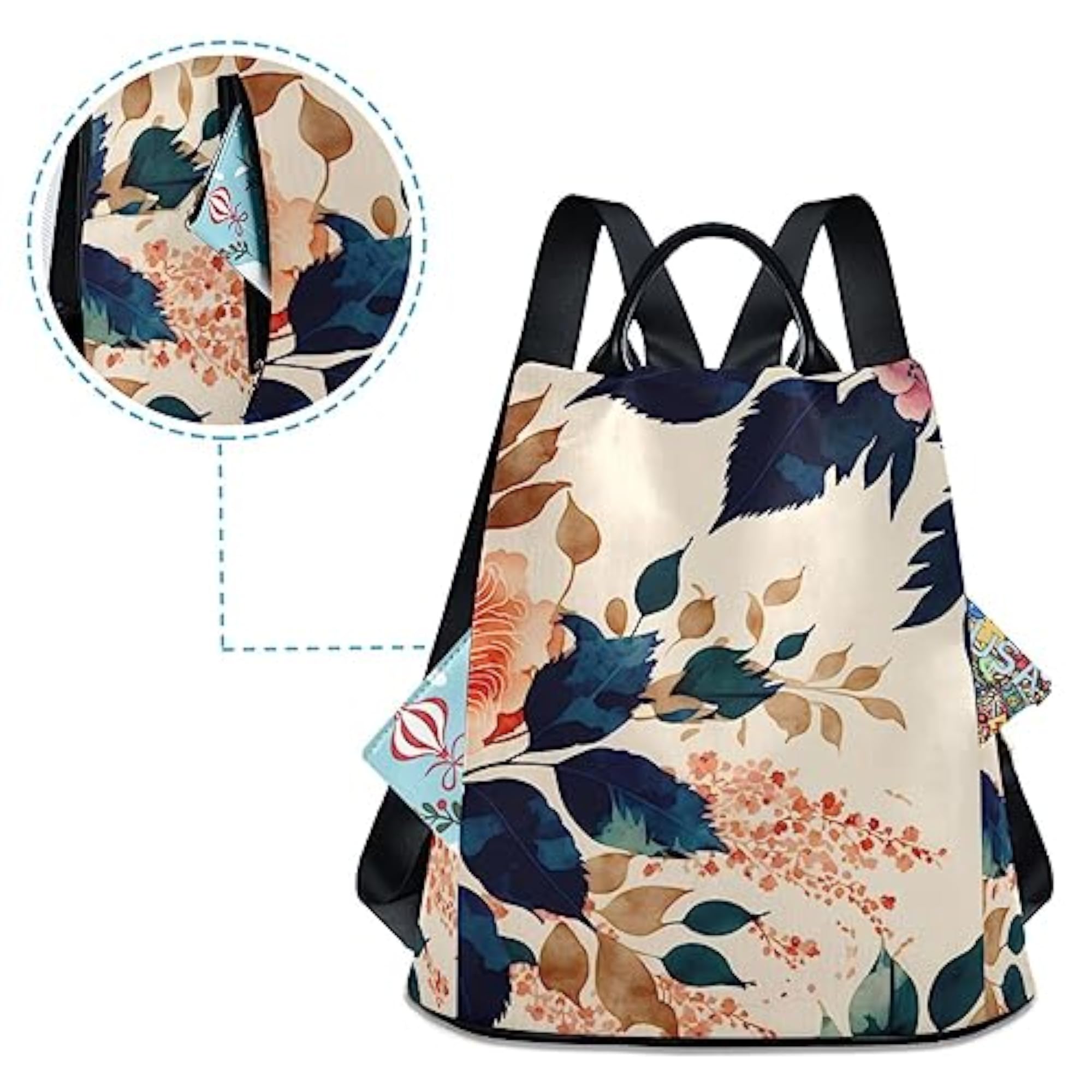 Women's Japanese Art Flower Backpack, Fashion Anti-Theft Daypack
