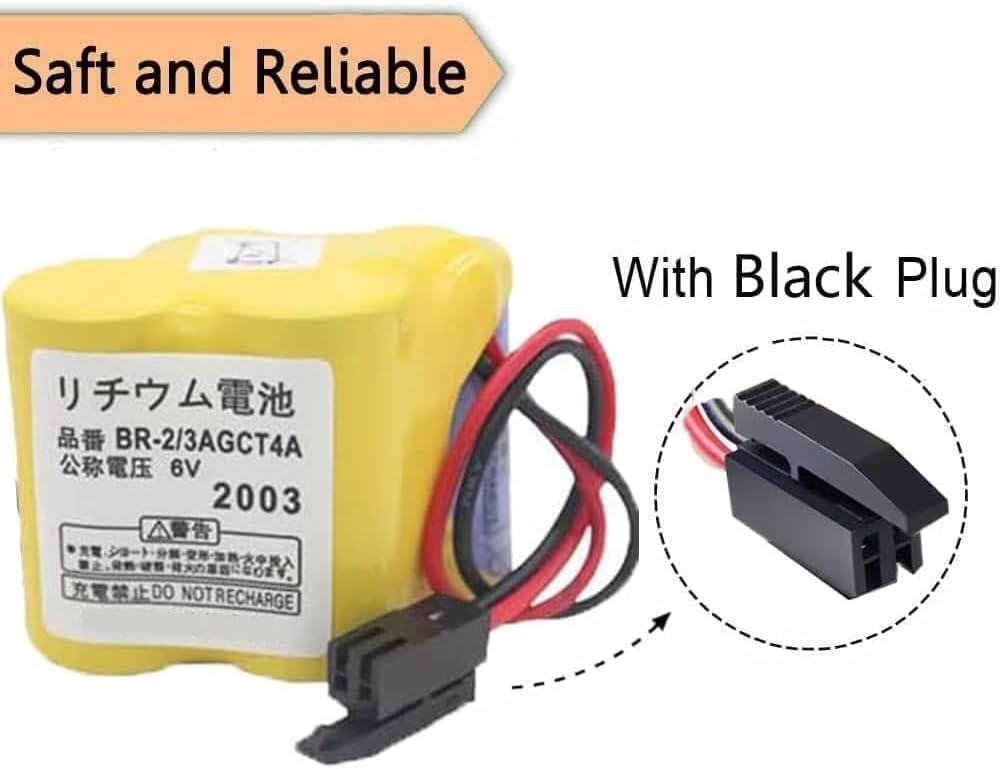(12-Pack) BR-2/3AGCT4A 6V 4400mAh Replacement Battery for FANUC A98L-0031-0025 CNC System with Black Plug,Non-Rechargeable