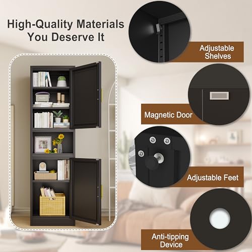 Image of pozdeg 67 inch Tall Narrow Storage Cabinet Metal Bathroom Cabinet with 4 Adjustable Shelves, Freestanding Pantry Cupboard for Kitchen, Dining Room, Living Room Bathroom and Home Office (Black)