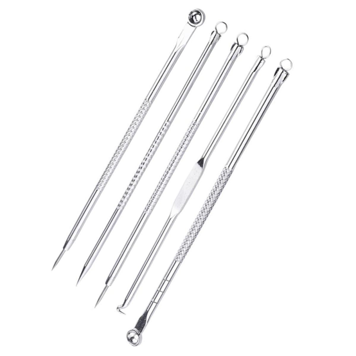 5Pcs Silver Blackhead Extraction Set with Mirror, Facial Cleansing Tool for Acne Removal, Pimple Removal Kit for Home Skincare and Professional Use