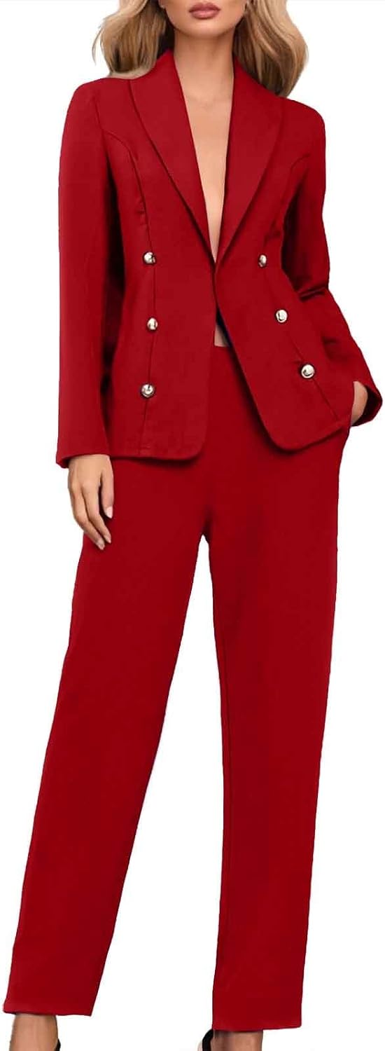 Blazer Sets Women 2 Piece Outfits Pants Suits Business Slim Fit Dressy Pantsuit Long Sleeve Wide Leg Work Office Style Jacket