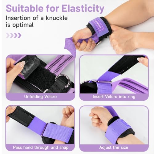 Image of MANUEKLEAR Non-Slip Wrist Straps for Weightlifting Deadlifting, Gym Lifting Straps with D Rings for Cable Machine Workout, 10mm Neoprene Padded Weight lifting Wrist Wraps for Men Women (Purple, M (16.0-19.0 cm))