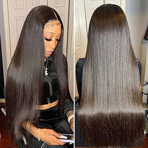 Pizazz Straight Lace Front Wigs Human Hair 180 Density Brazilian Human Hair Wigs for Black Women Pre Plucked Natural Hairline Wigs with Baby Hair 18 inch