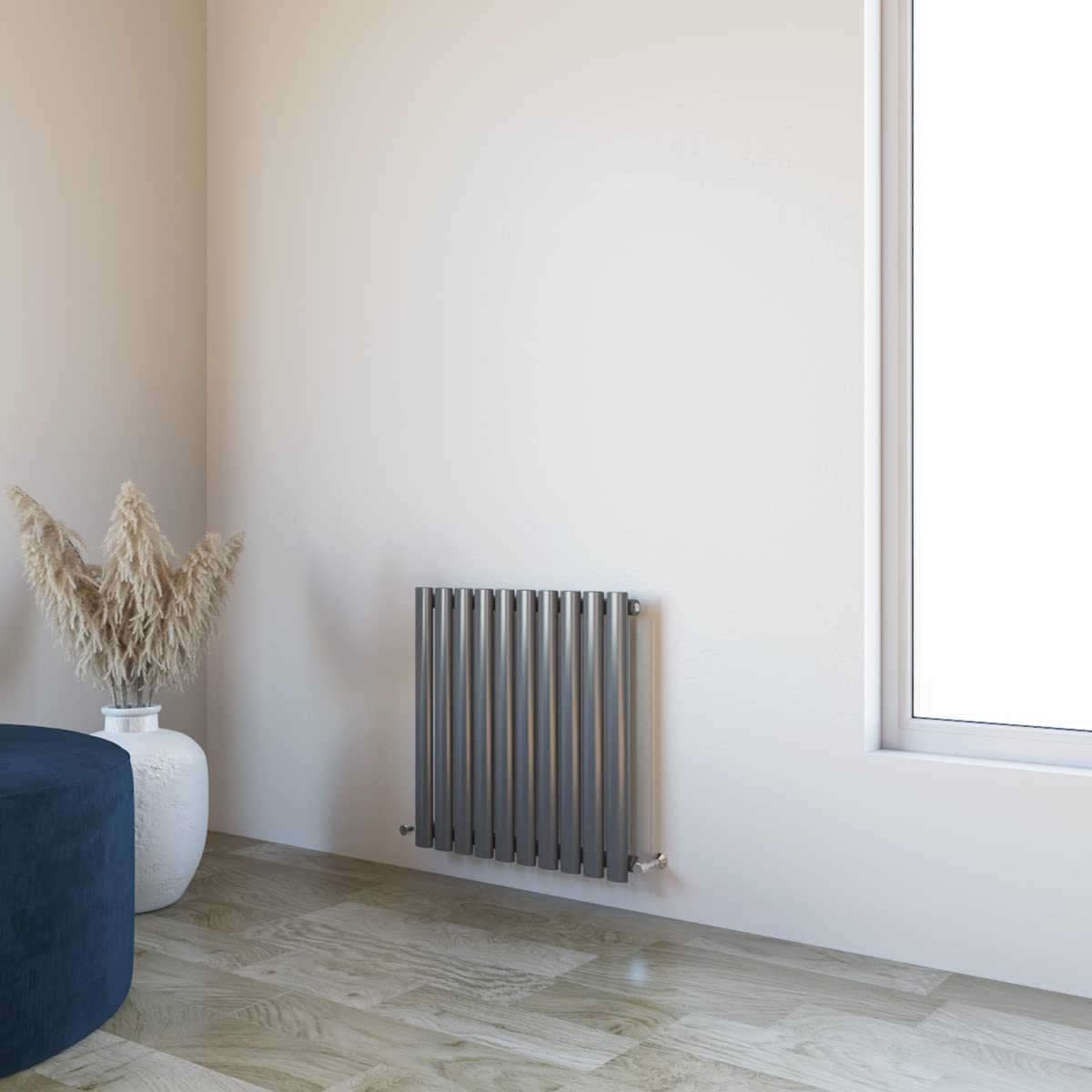 Huibathroom Anthracite Oval Column Radiator 600X590mm Horizontal Design Single Central Heating Rad
