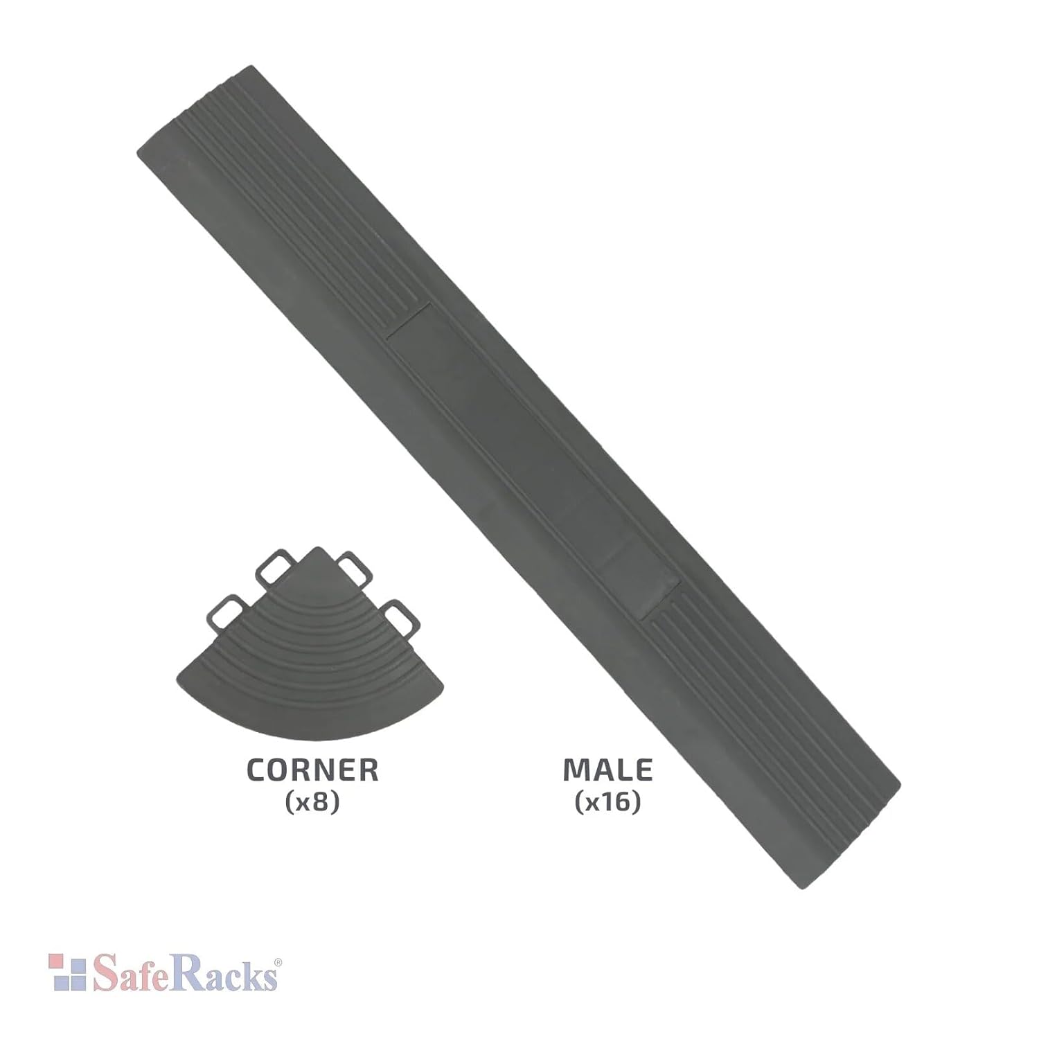 SafeRacks Floor Tile Edge Pieces - Garage Transformation Project, Seamless, Durable Interlocking, Enhance Appearance and Safety, Compatible with SafeRacks Tiles - 15.75" x 2", Male Kit Edge, Black