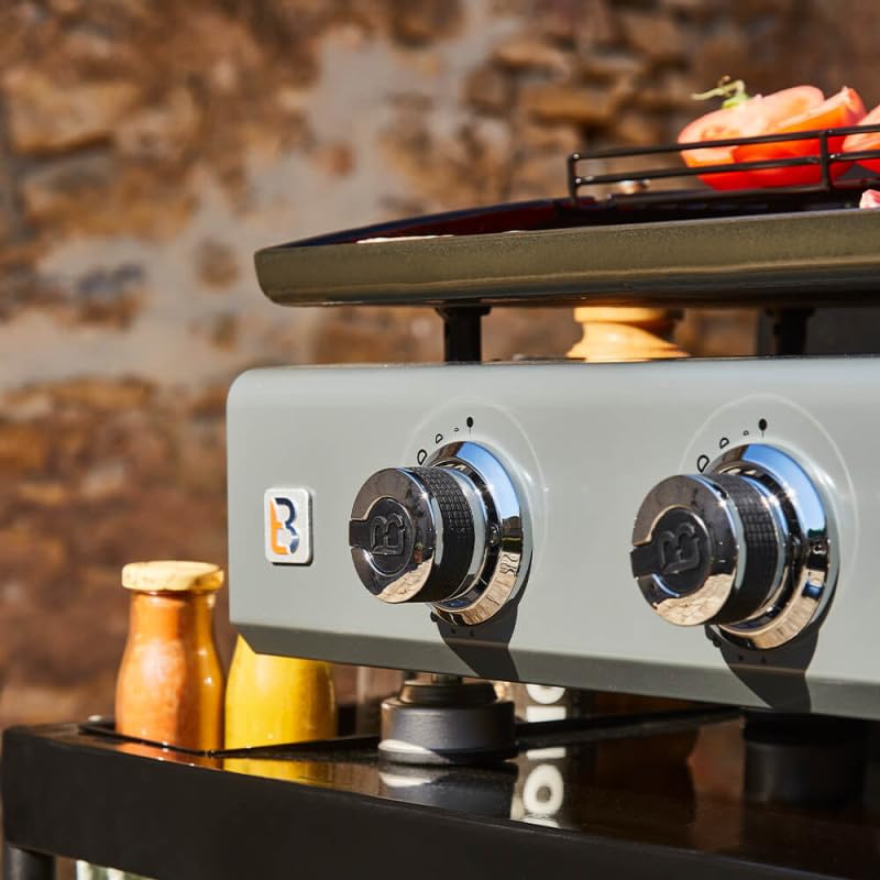 BRASERO BY FAVEX – Plancha gaz Silvia IIG 2 feux – Plaque acier revêtement céramique 52 x 34 cm – 5,3 kW – Jusqu'à 8 convives