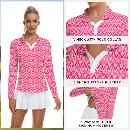 Image of Soneven Womens Golf Shirts Moisture Wicking V Neck Long Sleeve Polo Shirts Collared Tops