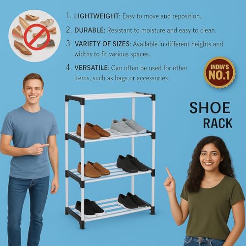Image of NextZen 4 Layer Multipurpose Shoe Stand & Organizer Rack, Premium Plastic Multipurpose Shoe, Cloth & Book Storage Shelf for Home, Balcony, Living Room & Workspace