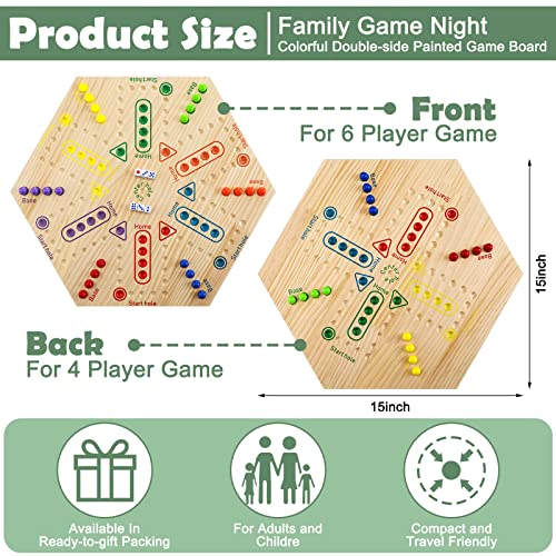 Marble Board Game Wooden Marble Game Wahoo Board Game Fun Chinese Checkers Board Game With 6 Colors 36 Marbles 6 Dice For Adults Family Game Night, Double Sided Painted 6 And 4 Player (Hexagonal) #TOP1