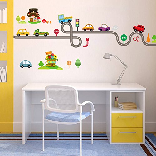 Wallpark Dibujos animados Carretera Tráfico Transporte Coches Desmontable Pegatinas de Pared Etiqueta de la Pared, Bebé Niños Hogar Infantiles Dormitorio Vivero DIY Decorativas Adhesivo Arte Murales