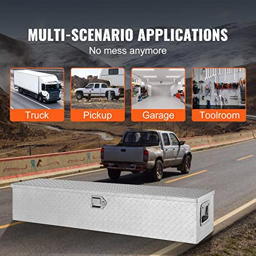 Vevor Heavy Duty Aluminum Truck Bed Tool Box, Diamond Plate Tool Box With Side Handle And Lock Keys, Storage Tool Box Chest Box Organizer For Pickup, Truck Bed, Rv, Trailer, 48"X15"X15", Silver #TOP5