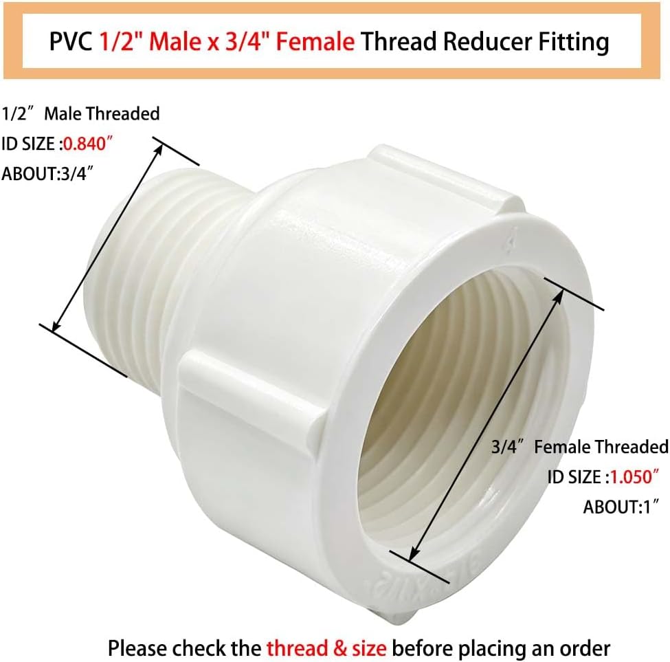 YSIL PVC Pipe Fitting 1/2" Male to 3/4" Female Thread Reducer Bushing 6PCS | Coupling Adapter Connectors for Connecting Pipe