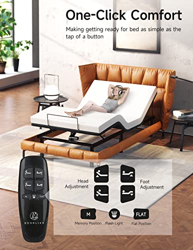 Koorlian K145 Twin Xl Adjustable Bed Frame, Ergonomic Bed Base With Head And Foot Incline, Zero Gravity, Wireless Remote, Quiet Motor, 12 Inch Legs For Storage, 5-Minute Assemble, Split King #TOP4