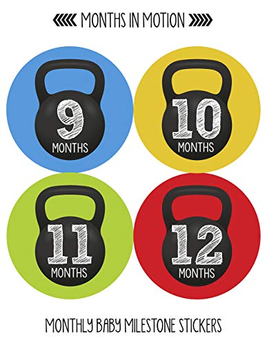 Months in Motion Baby Monthly Stickers - Baby Milestone Stickers - Newborn Boy Stickers - Month Stickers for Baby Boy - Baby Boy Stickers - Newborn Monthly Milestone Stickers - Kettle Bell Gym