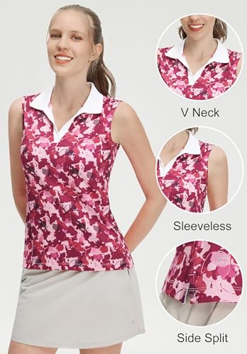 M MAELREG Womens Polo Shirts Short Sleeve V-Neck Collared Golf Tennis Shirt Moisture Wicking Tank Top Womens Golf Shirts — view 4