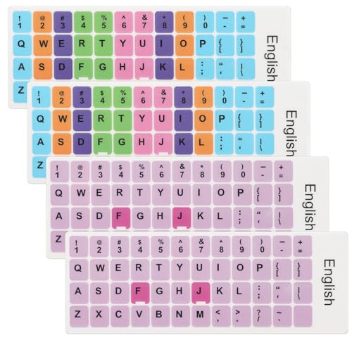 4PCS English Keyboard Replacement Letter Stickers Universal Keyboard Sticker Matte English Keyboard Alphabet Sticker with Color Background and Black Lettering for PC Computer Desktop Laptop -English