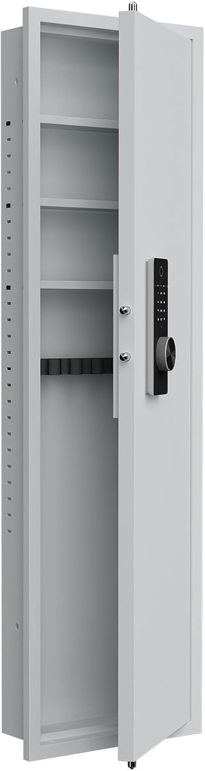 53" Fingerprint Touch Panel in-Wall Safe for Rifles, Hidden Wall Gun Safe with Adjustable Shelves