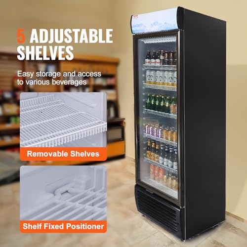 Image of VEVOR Commercial Merchandiser Refrigerator, 14.8 Cu.Ft / 420L Beverage Refrigerator Cooler Merchandiser, Glass Door Display Refrigerator Upright Fridge with 5 Adjustable Shelves, Customizable Lightbox