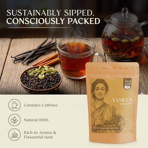 Image of Vanilla Masala Chai Black Tea Loose Leaf 100gm /3.5oz, Make Upto 50 Servings