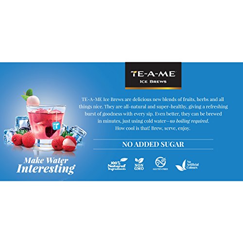 Image of TE-A-ME Lychee Iced Tea Bags, 18 Pyramid Sachets (18 x 1) | Sugar-Free Lychee Cold Brew Tea | Pack of 3