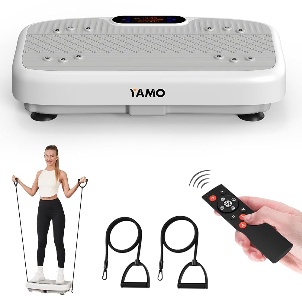 YAMO YV20 Plataforma Vibratoria Fitness | 99 Niveles de Velocidad, 5 Programas, Mando a Distancia y Bandas de Resistencia | Pantalla LED Táctil, Capacidad Carga de 150KG