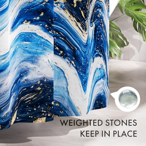 Image of AmazerBath Shower Curtain Blue, Marble Fall Fabric Shower Curtain Sets with 12 Shower Curtain Hooks, Luxury Quality Home Hotel Washable Farmhouse Cloth Shower Curtains for Bathroom Decor, 72x72 Inches