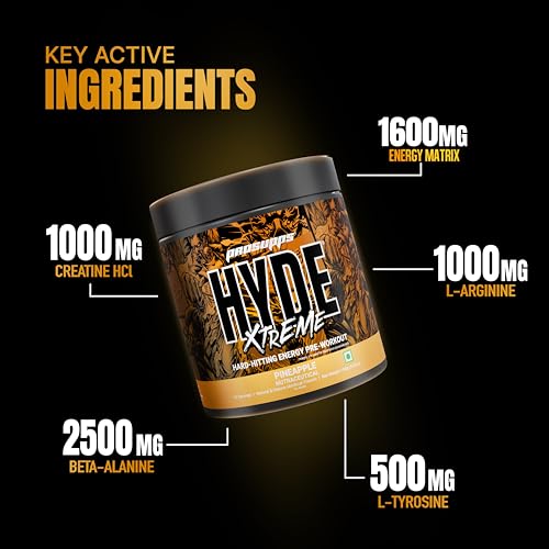 Image of Prosupps HYDE Xtreme Pre-Workout - Pineapple (100g) | 15 Servings | 200mg Caffeine, 2500mg Beta-Alanine & 1000mg Creatine HCL | L-Arginine & L-Tyrosine for Focus | Vitamins B6, B12 & C | Lab Tested