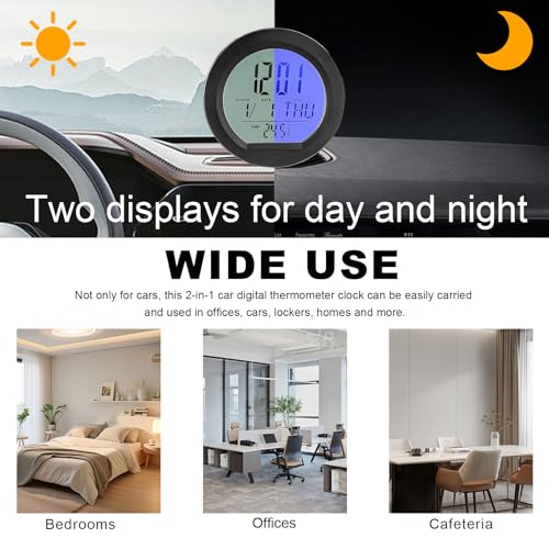 FSTURIOS Car Digital Thermometer Clock, Solar Powered Dashboard Clock with Automatic Backlight, 24 Hour Format Time, Temperature, Calendar for Car Truck Home - Thumbnail 5