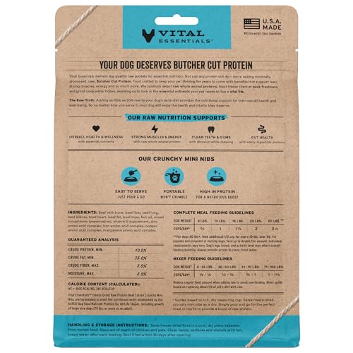 Image of Vital Essentials Freeze Dried Dog Food, Beef Mini Nibs, 5.5 oz Bag