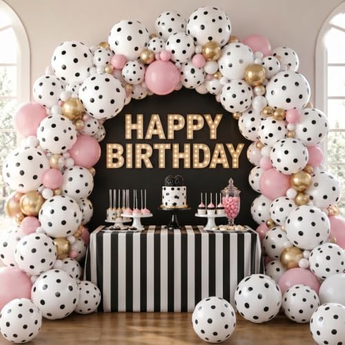 Image of TONIFUL 100 Pack White Balloons 12 Inch Polka Dot Latex Balloon Black Dots on White for Bachelorette Birthday Wedding Baby Shower Graduation Party Decorations