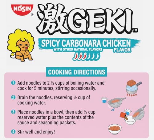 Image of Nissin Geki Chili Infused Asian Noodles, Spicy Carbonara Chicken (Pack of 20)