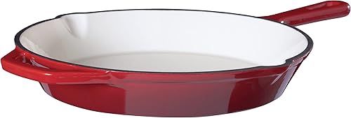 Sartén de hierro fundido esmaltado de 10 pulgadas, color rojo