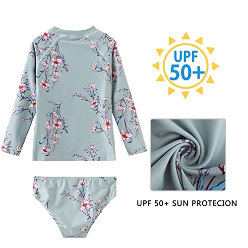 Image of Girls Two Piece Rash Guard Swimsuits Set Long Sleeve Bathing Suit with UPF 50+ Sun Protection Kids Sunsuits Swimwear Set