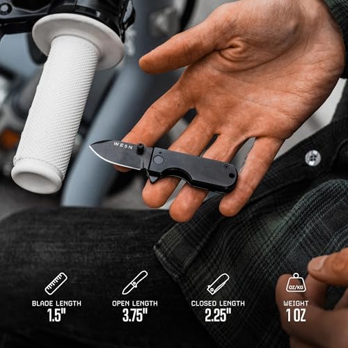 Image of WESN Microblade Premium Folding Pocket Knife - 1.5 inch D2 Steel Blade, Compact Titanium EDC Knife with G10 Handle, Manual Thumb Stud, Deep Carry Clip - Lightweight Everyday Carry (Blacked Out)
