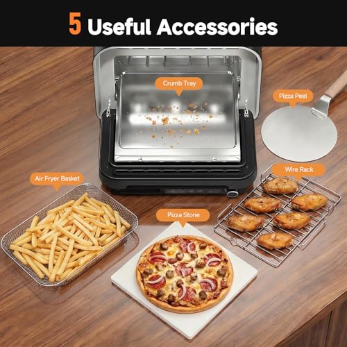 KINGWISE Convection Pizza Oven Electric, IPX4 Waterproof Countertop Air Fryer Oven, Fits 13-Inch Pizza, Heats up to 750℉, 6 Cooking Functions and 5 Pizza Presets, Pizza Stone & Pizza Peel Included by KINGWISE - Image 9